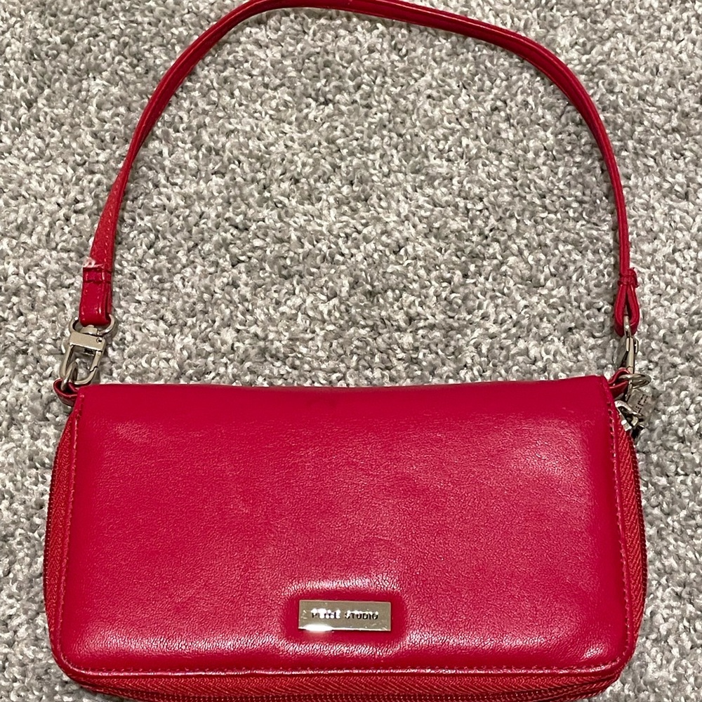 Pelle Studio Red Leather Wallet with Gold Accents